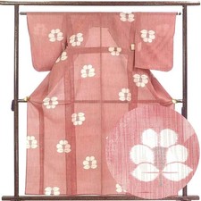 Recycled Tsumugi Silk Summer Kimono Floral Pink Unused 