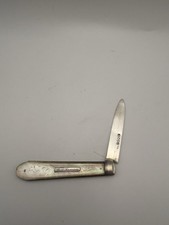 1852 Sterling Silver Single Blade Folding Knife Mother Of Pearl