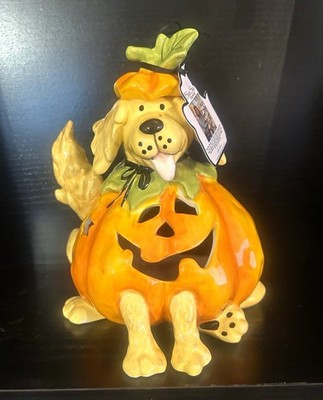Blue Sky Clayworks Heather Goldminc Halloween Dog Pumpkin Figurine Hand Painted
