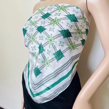 Shades of Green Geometric and Floral Print Vintage 70s Large Square Scarf