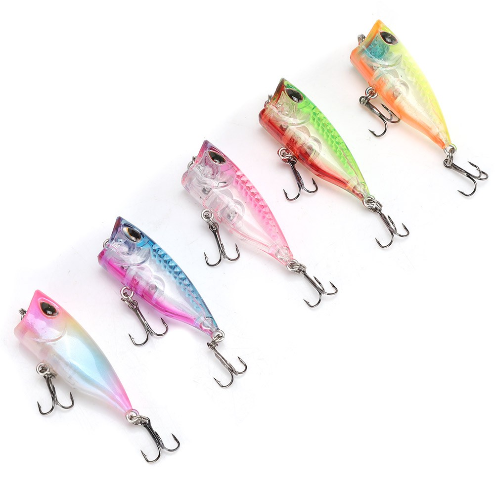 5PCS Plastic Mini Popper Floating Artificial Bait Fishing Lures Fish Tackle