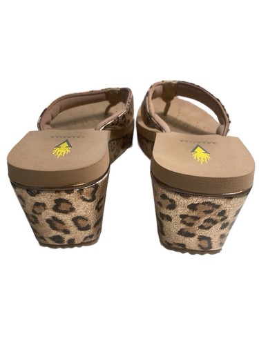 Volatile Leopard Print Wedge Flip Flop Gold Taupe Sz 9 - Picture 7 of 9