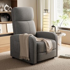 Push Back Manual Recliner Chair Linen Fabric Thick Cushion for Home Theater