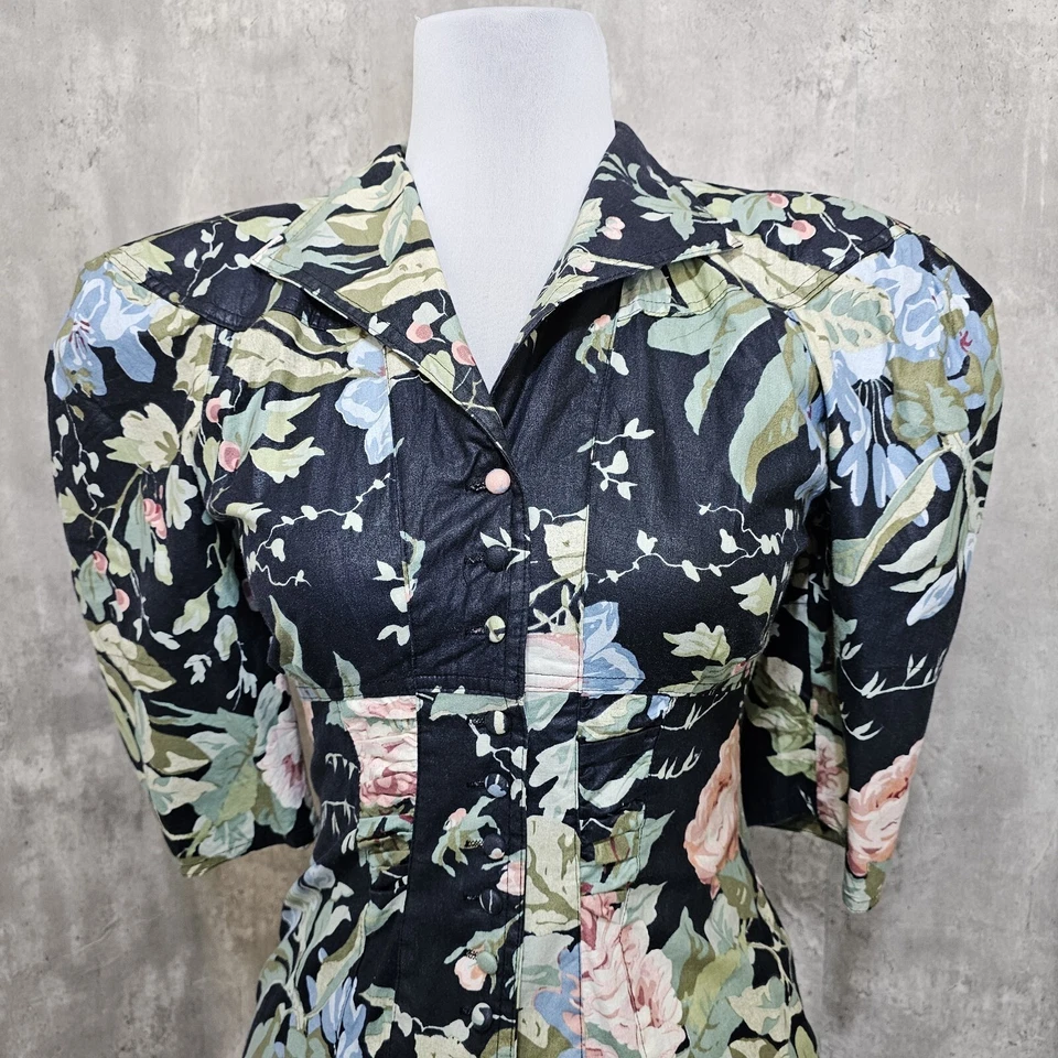 Vintage 80s Karen Alexander Floral Cotton Dress Neiman Marcus Bow Back Size 8 - Image 4 of 4
