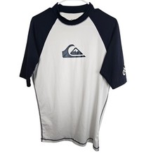 Quiksilver Rash Guard Navy Blue White Short Sleeve Pullover Men XL
