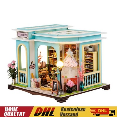 LED Miniatur Puppenhaus DIY mit Zubehör Holzmodellbausatz Zimmer Spielzeug DHL
