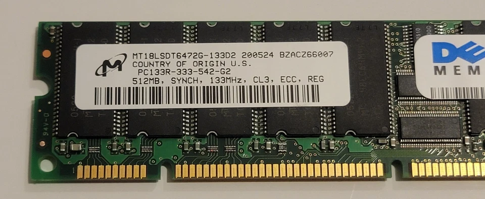 Dell MICRON 512MB MT18LSDT6472G-133D2 PC133R-333-542-G2 133MHZ CL3 MEMORY Sealed - Image 2 of 4