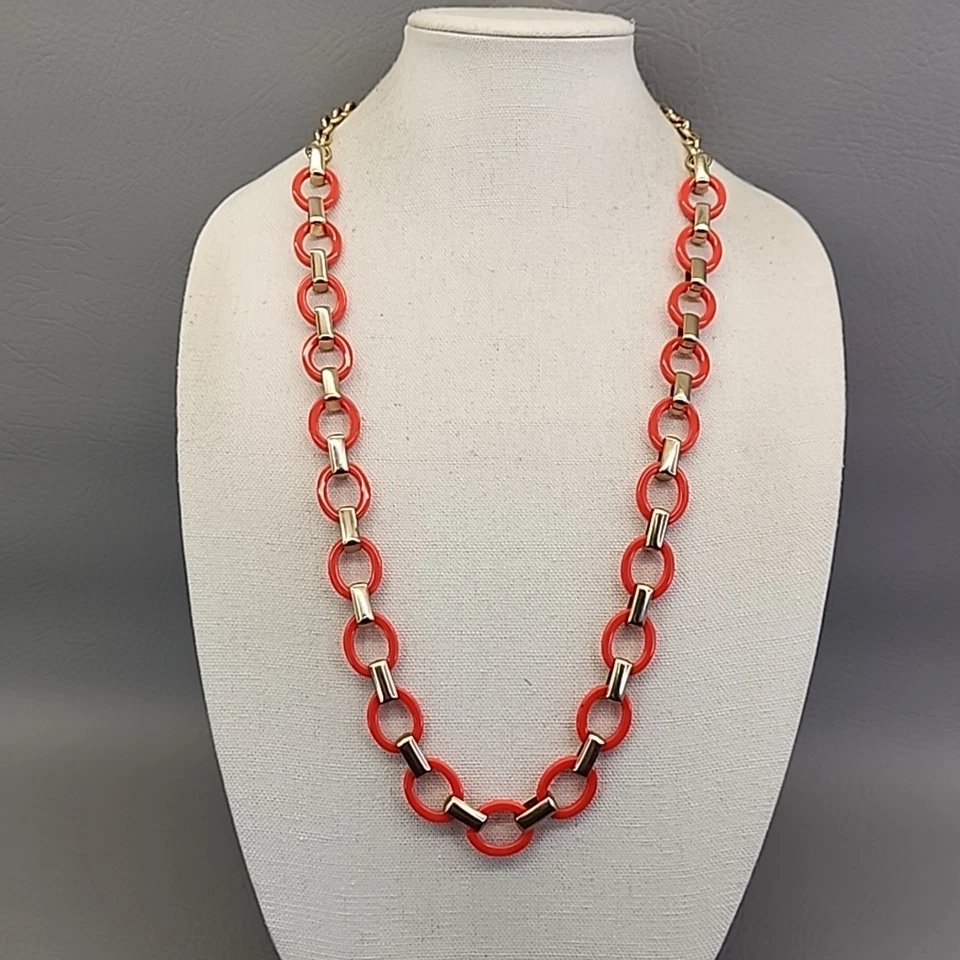 Ann Taylor Necklace Orange Chain Link Gold Tone 33" - Image 4 of 4