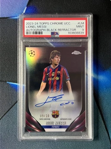 2023-24 Topps Chrome UEFA Lionel Messi Auto Black /10 PSA 9
