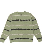 MARKS  SPENCER Womens Sweatshirt Jumper UK 14 Medium Green Striped Cotton CX07
