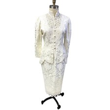 VTG 1980s Jessica McClintock Ivory Bridal Suit Lace Beaded Victoriana Wedding 12