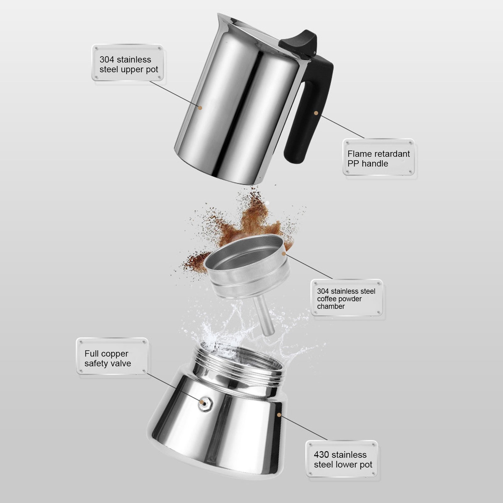 Outdoor Stainless Steel Stovetop Moka Pot For Induction Cooktops