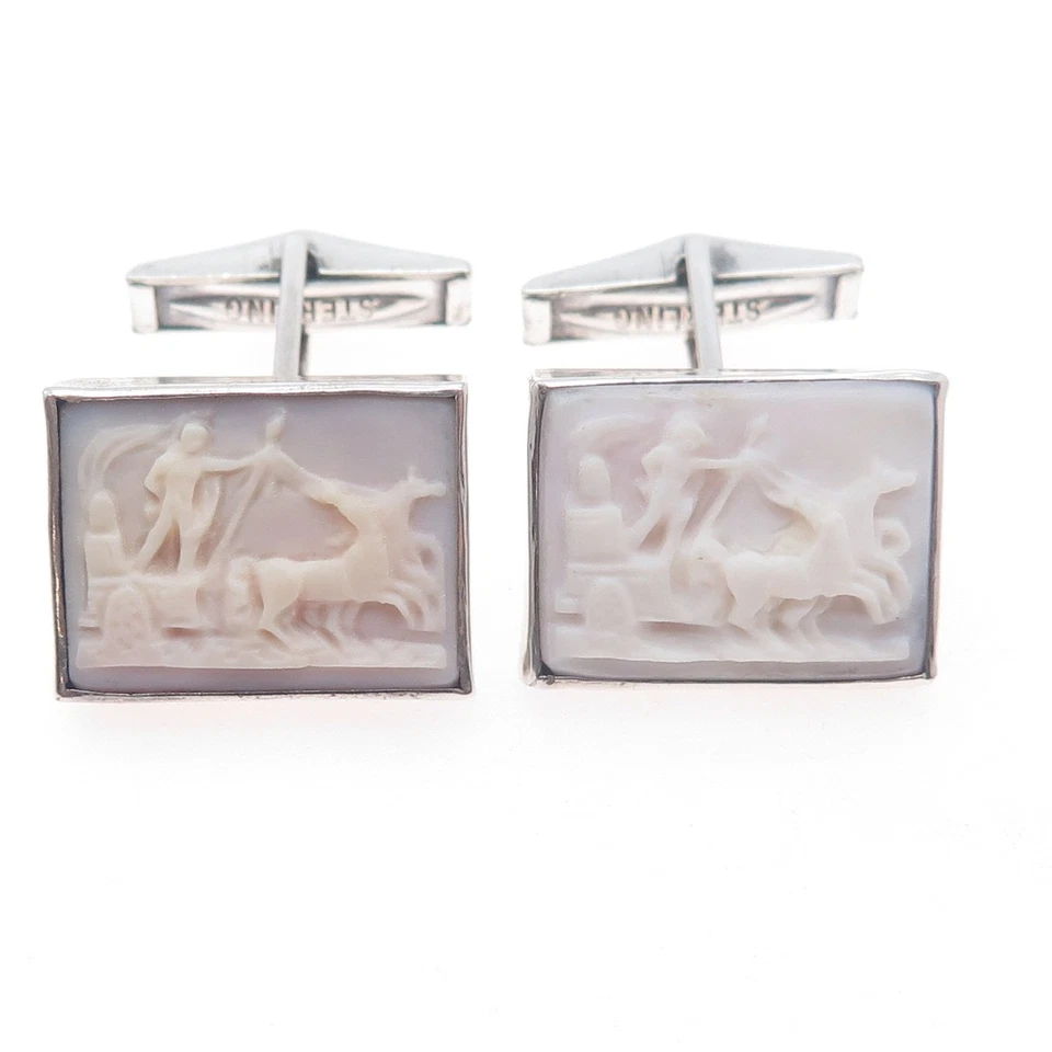Gemelos camafeo guerrero narrador real Art Deco de ley 925 antiguos Foto 4 de 4