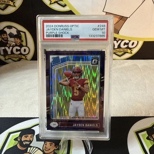 JAYDEN DANIELS 2024 DONRUSS OPTIC RATED ROOKIE PURPLE SHOCK RC PSA 10 Q2167