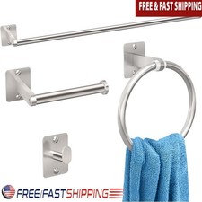 4 Piece Bathroom Hardware Set Towel Bar Ring Hook Toilet Paper Holder Rustproof