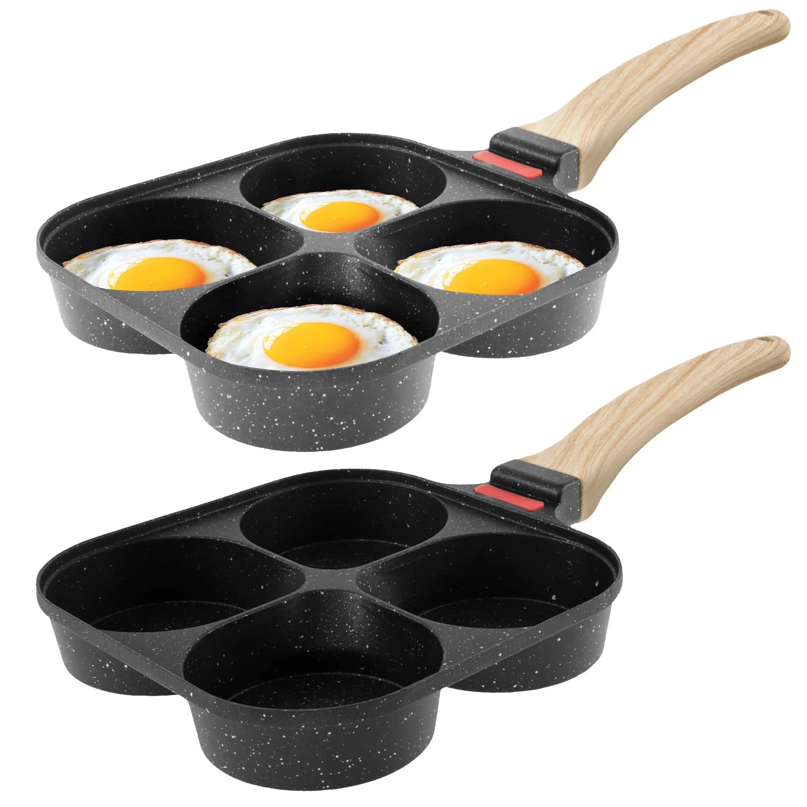 2 Pack Egg Pan Nonstick 4 Cup Omelette Skillet with Wood Handle, Multifunctio...
