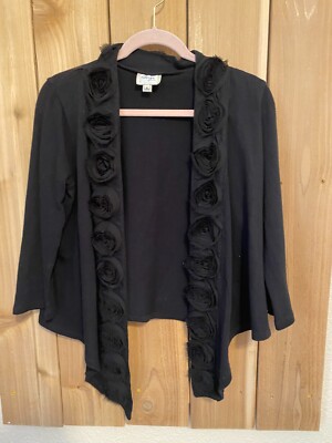 Beige by ECI Black Ribbon Floral 3/4 Sleeve CoverUp M NWOT
