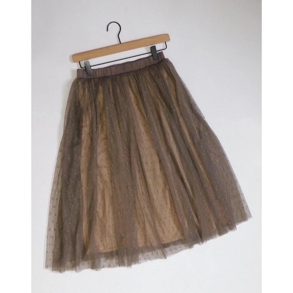 Falda midi de tul GARNET HILL Prima malla punteada rubor malva cintura elástica X-pequeña Foto 2 de 4