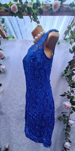 Lipsy Size 10 Blue Lace Short Sleeveless, Low Back Evening Cocktail Party Dress - Picture 4 of 6