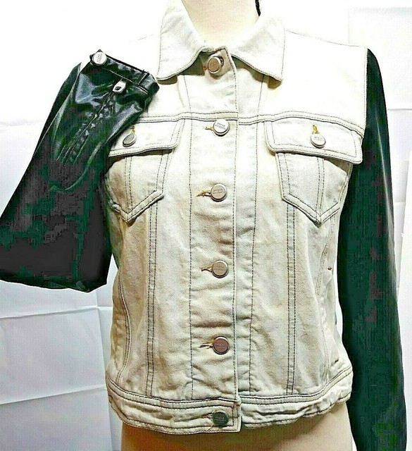 Steve Madden (M) Light Blue Denim Short Shirt/Jacket w/Leather Long