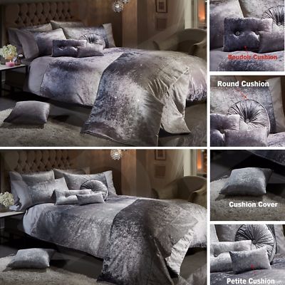 OMBRE CRUSHED VELVET Luxus Bettdecke Quilt Cover Bettwäsche Set SILBERGRAU NERZ