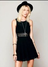 Free People Dress Women 4 Daisy Waist Fit n Flare A-Line Skater Lace Mini Black