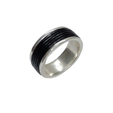 Sterling silber ring band 8mm mit Leder solid 925 punziert 925