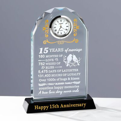 #ad #ad 15th Wedding Anniversary Glass Clock Gifts for Her Couple 15 Years for Wife H... $42.65