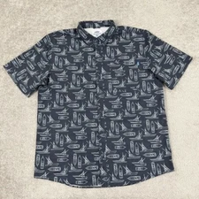 AFTCO Shirt Mens XL Blue Nautical Fishing Boats Button Down Performance Stretch