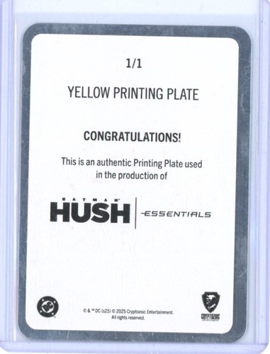 2025 ESSENTIALS CRYPTOZOIC DC BATMAN HUSH #Z6 PRINTING PLATE 1/1!! - Picture 2 of 2