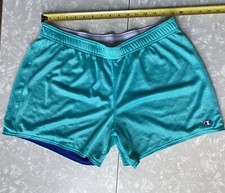 Vintage 90s Champion Women  s Two-Tone Mesh Shorts Teal Blue Sz L / XL Elastic