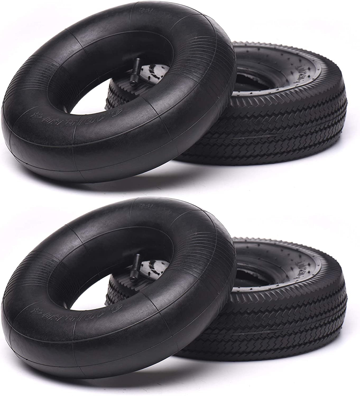 (2 Pack) 10" Heavy-Duty Replacement All-Purpose Utility Tire and Tube - 4.10/3.