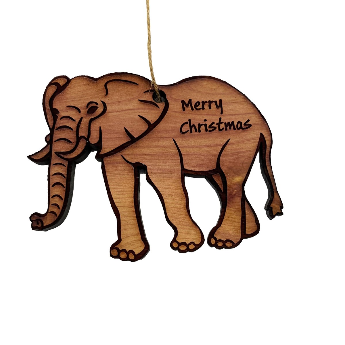 Elephant Merry Christmas - Cedar Ornament Elephant Merry Christmas - Cedar Ornament