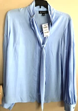 NWT  INC International Concepts Zelda Blue Blouse w/ Tie  $70  Size M