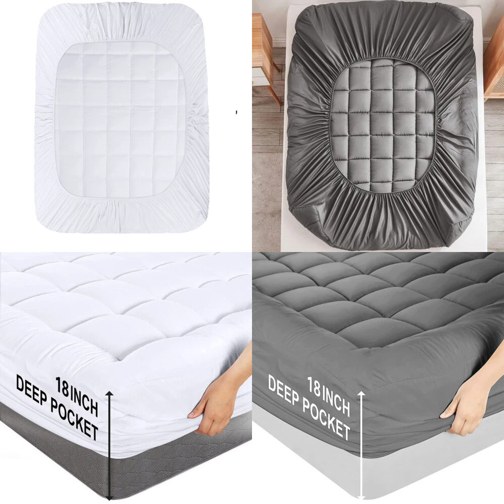 4 Size Breathable Quilted Fitted Mattress Topper Stretches Up to 18" Deep Pocket