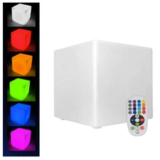 16"Inch LED Light Cube Stools Chair w/ Remote Control RGB 16 Colors Rechargeable