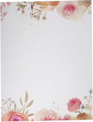 Pink & Gold Roses Floral Stationary Paper - 60 Sheets Pretty Letter Paper for...