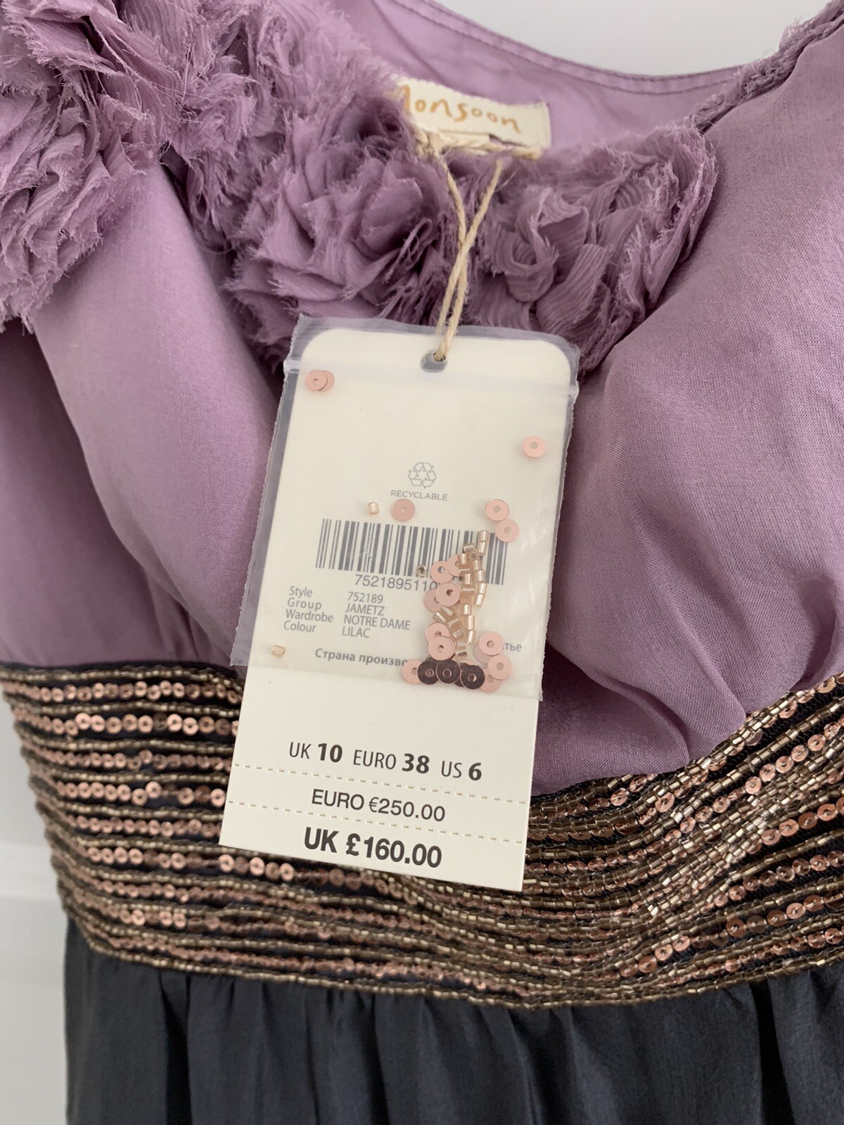 Monsoon Beautiful Rare Dress Size 10 Purple Grey Bnwt image 6
