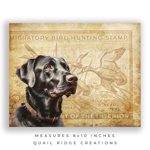 Vintage Duck Hunting Stamp Art Print 8X10 Black Lab Dog Fishing Cabin Wall Decor - Picture 2 of 9