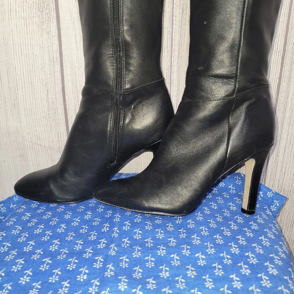 Botas Kelsi Dagger Sophia de cuero negro con cremallera lateral sobre la rodilla talla 8 Foto 3 de 4