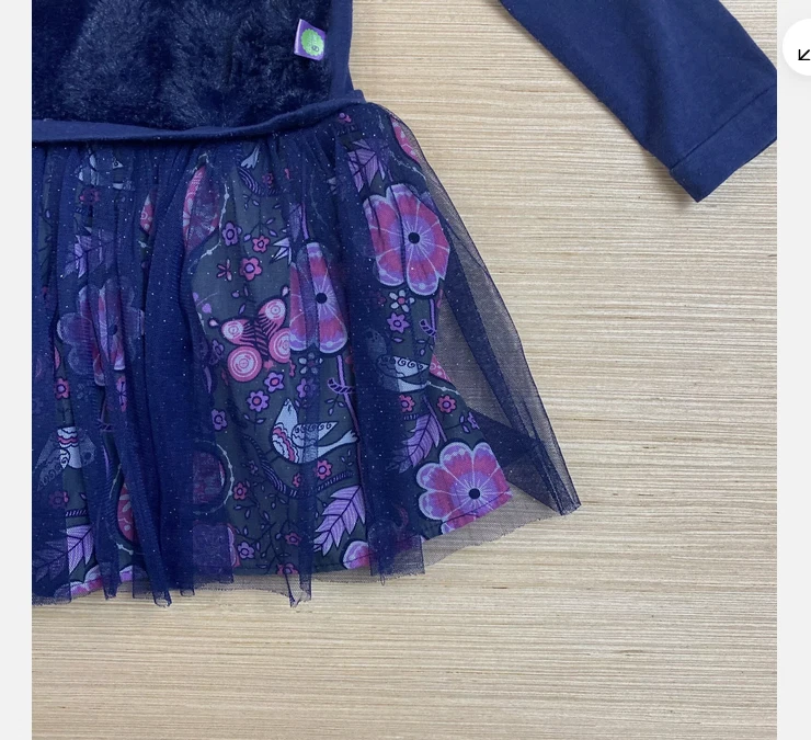 Dollie &Me Dress Girls Pink Faux Fur Tulle Floral Bow Long Slve(NAVY BLUE, 7)NWT - Image 3 of 3