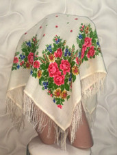 vintage Ukraine White Floral Shawl Vintage Wool Scarf Traditional Chalet