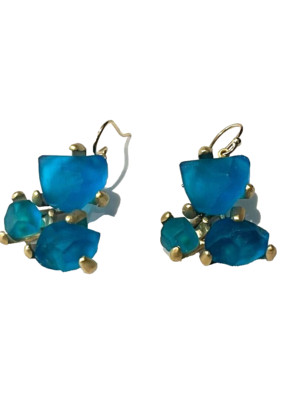 MICHAEL VINCENT MICHAUD GOLD PLATED AQUA ''ROCK''  WIRE HANGING EARRING 1134