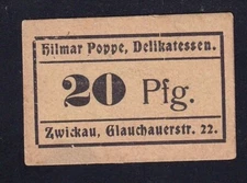 Zwickau: 20 Pfennig 1920 O.A. - Hilmar Poppe Delicatessen