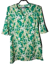 Coolibar Cannes Women's Green Yellow Floral Tunic Dress Size Medium UPF 50+ t73
