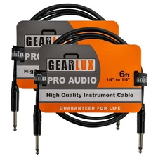 Gearlux 6-Foot Instrument Cable, 1/4 Inch, Straight-Straight, Black - 2 Pack