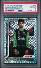 2025 TOPPS CHROME FORMULA 1 AQUA CHECKER FLAG GABRIEL BORTOLETO RC 68/199 PSA 8