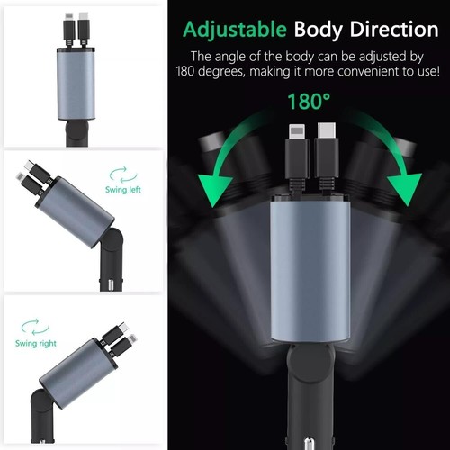 Chargeur Voiture Rétractable 4 en 1 Chargeur Téléphone Voiture Rapide 120W avec Câble USB Type C - Photo 6 sur 24