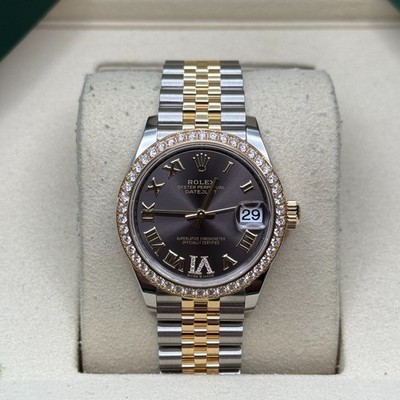 Rolex Datejust 31 NEW 2025 Dark Grey Roman Diamond Two Tone Yellow Gold Jubilee