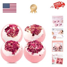 Dried Flower Bath Bombs Salt Balls,4-Pack Gift Set,Rose Extract Essential Oil...